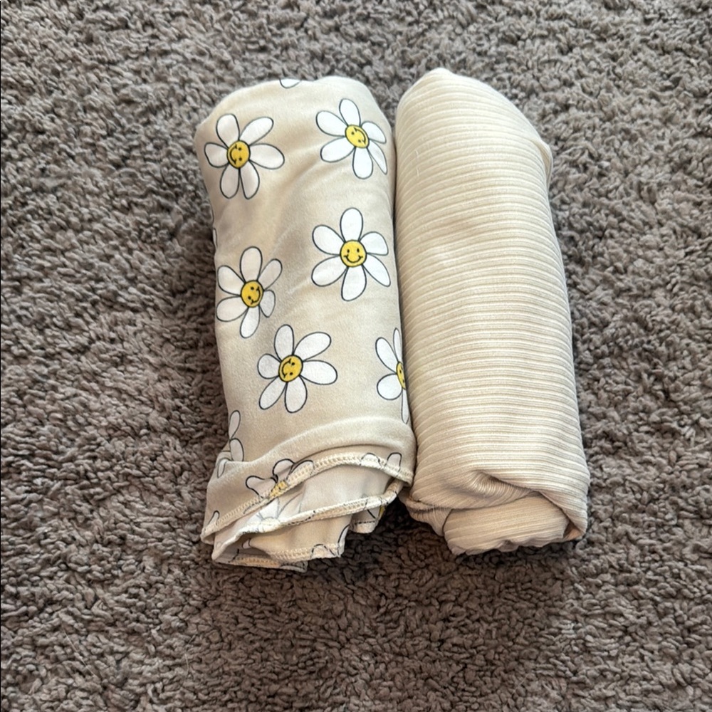 Daisy Floral and Ribbed Baby Blanket Set
